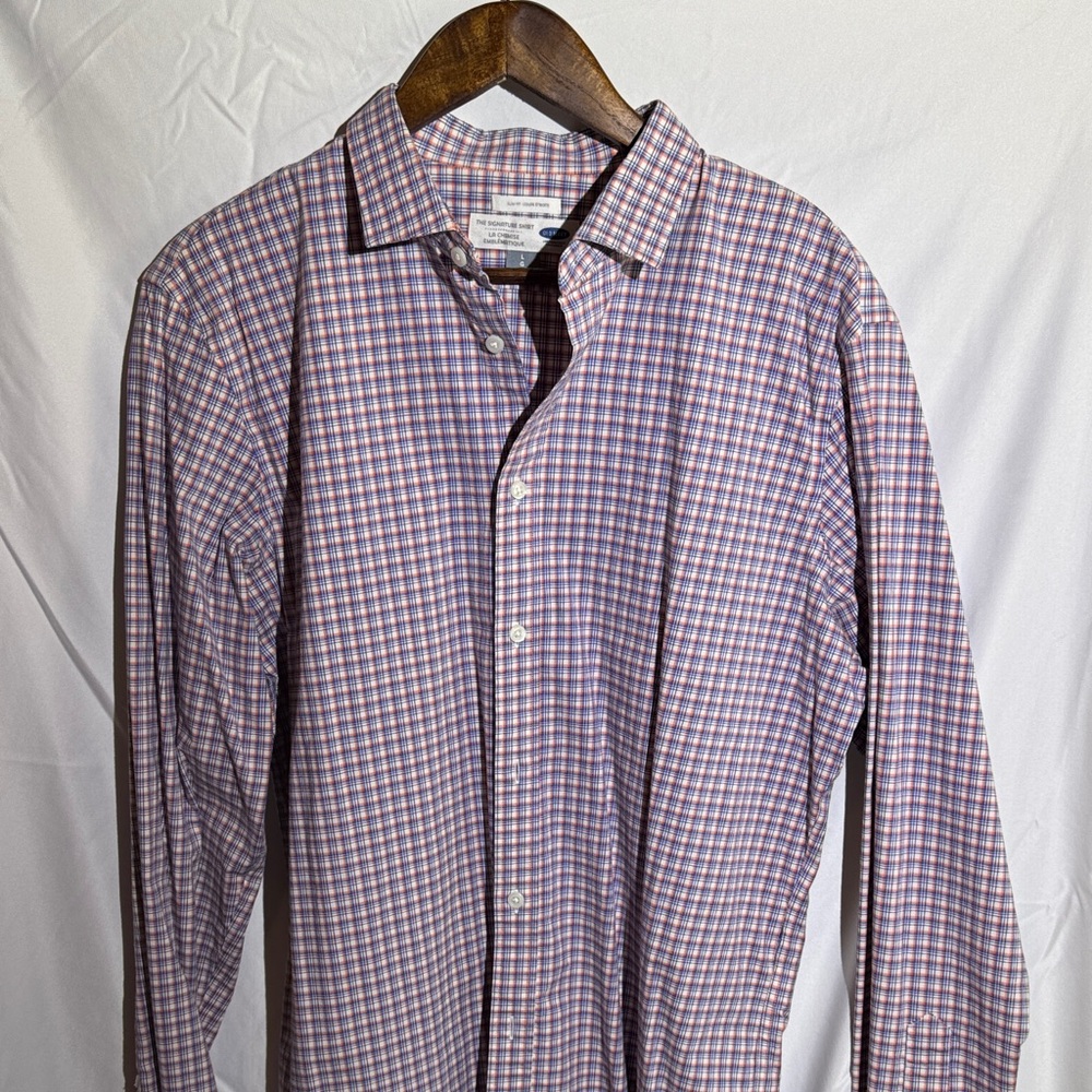 Old Navy Men's Purple and White Checkered Shirt